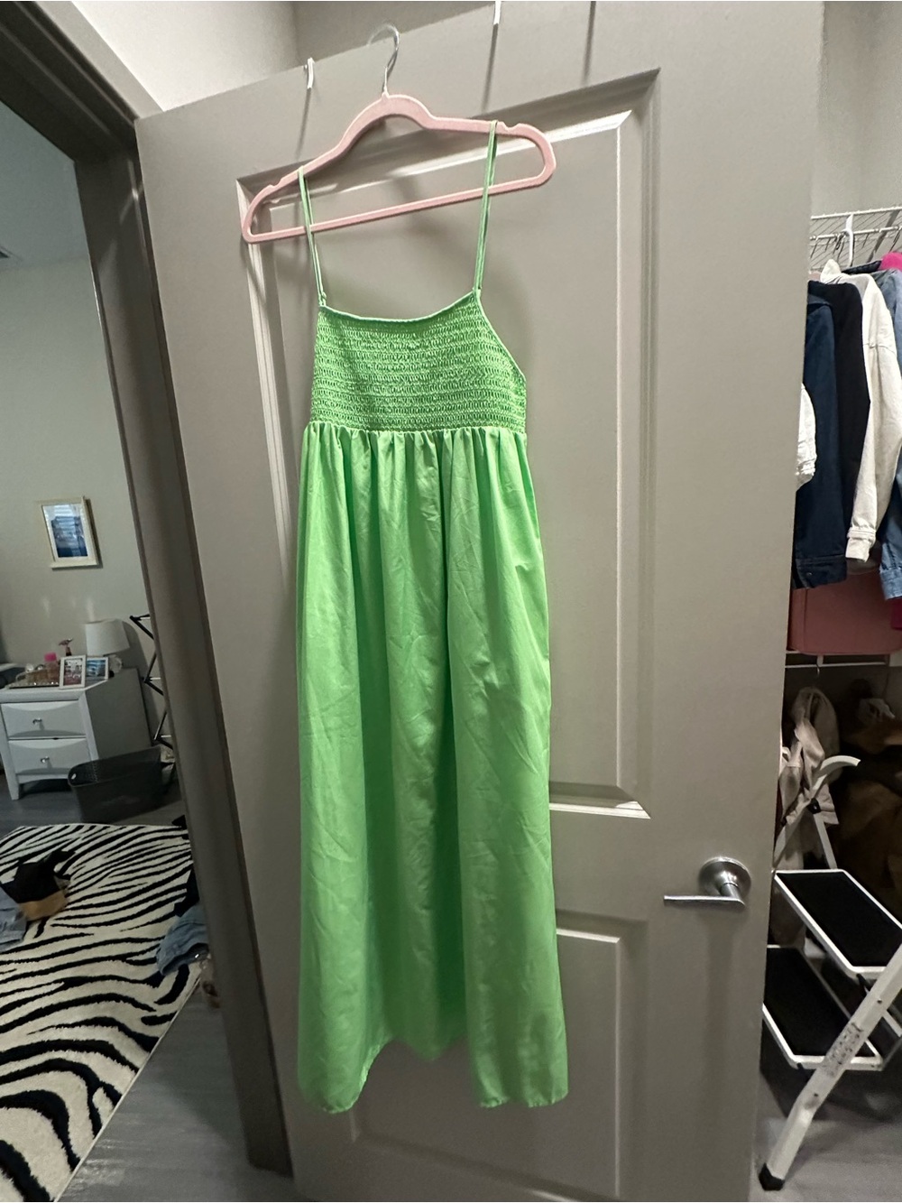 Zara Green Smocked Spaghetti-Strap Kids Dress